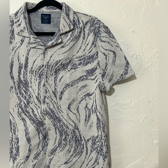 Steel & Jelly Men’s Pinner Wave Effect Short Sleeve Blue Shirt Sz Medium - Picture 4 of 9